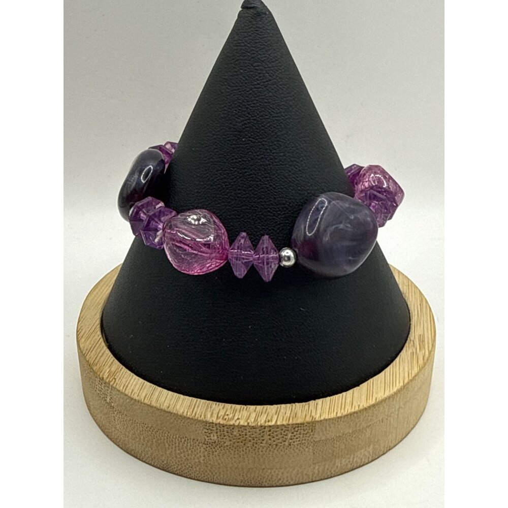 Chunky Stretch Purple Swirled Beads Metallic Faceted Spacer Beads